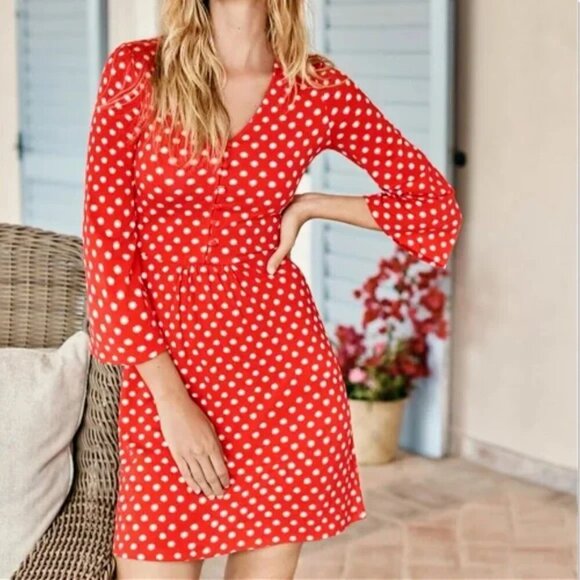 Boden Scarlett Jersey Tunic Dress Size 6 Red Pop Star Twee Preppy 3/4 Sleeves - Picture 1 of 11